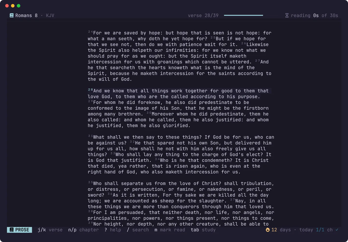 The prose layout, with superscript verse numbers